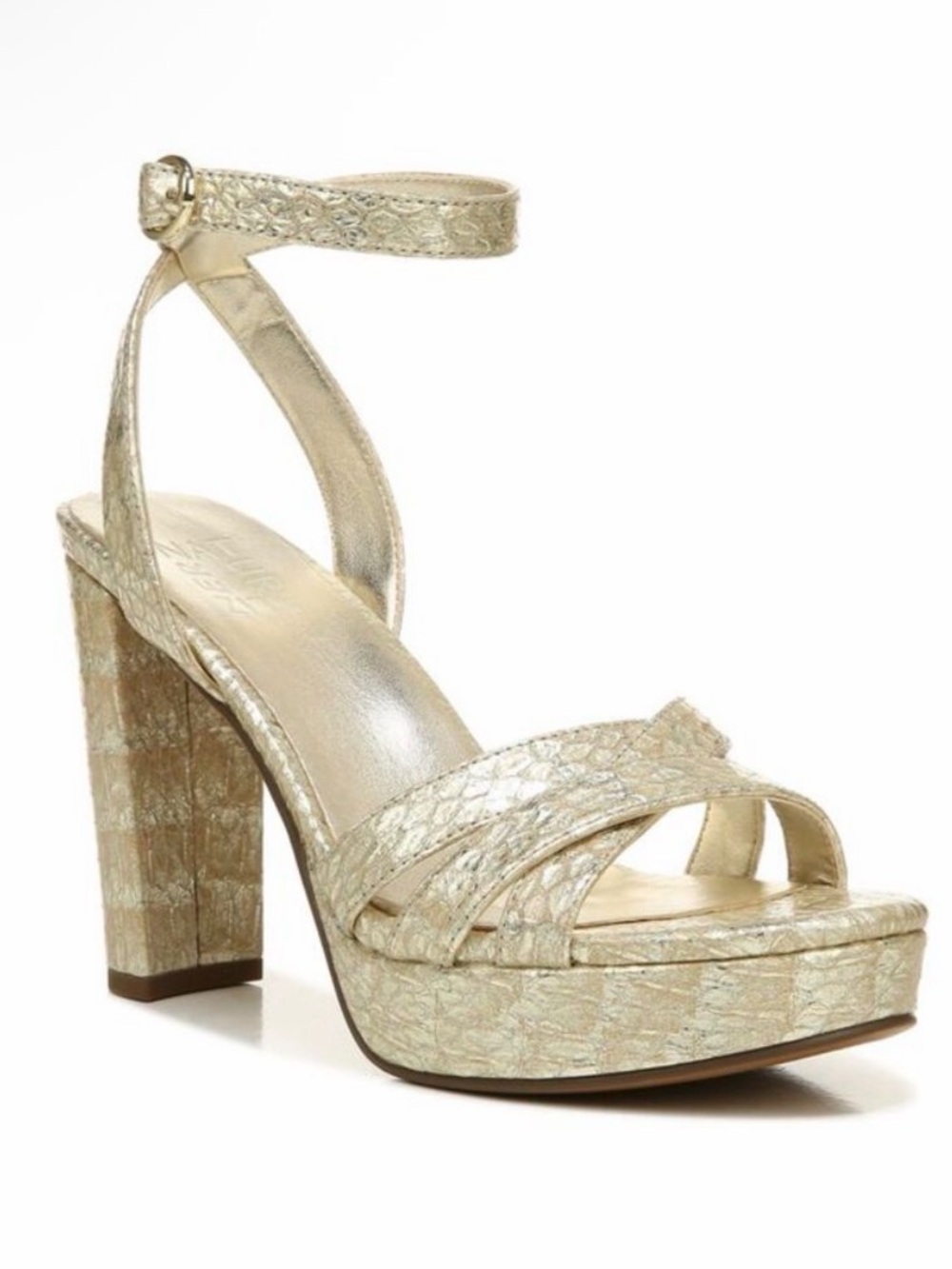 Naturalizer Mallory Platform Heeled Sandals | Gold Snake | Size: 9.5 Wide